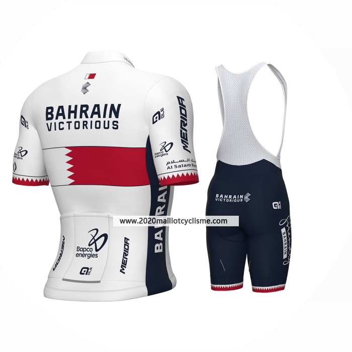 2024 Maillot Cyclisme Bahrein Champion Bahrain Victorious Blanc Rouge Manches Courtes Et Cuissard